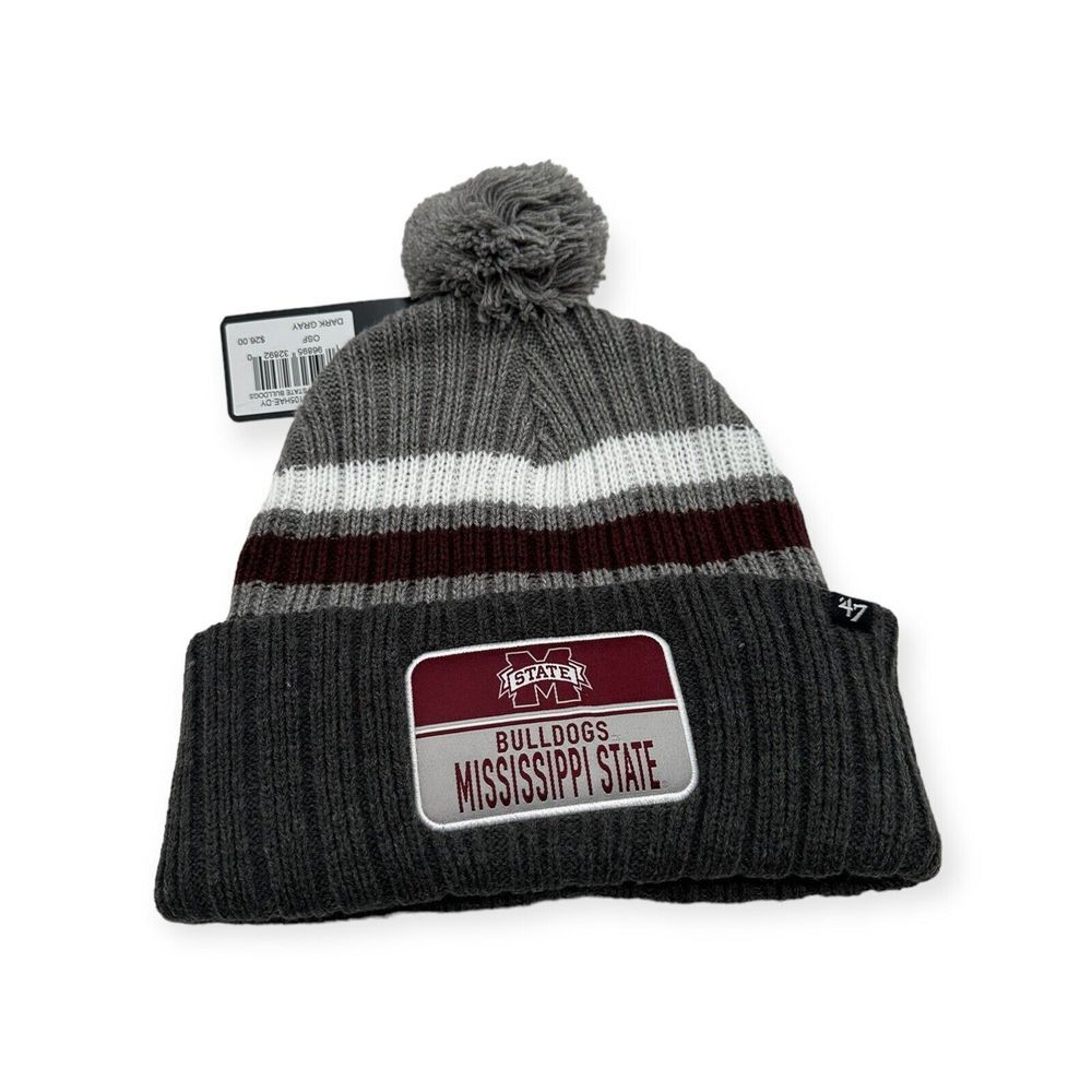 '47 Mississippi State Bulldogs Beanie Gray Stack Striped Patch Knit Cuff Hat Cap